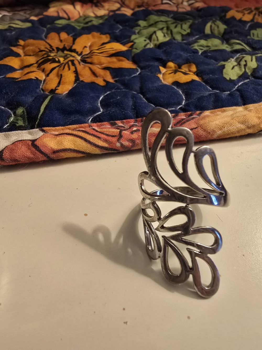 Silver Openwork Leaf Cuff Ring - Women Accessories